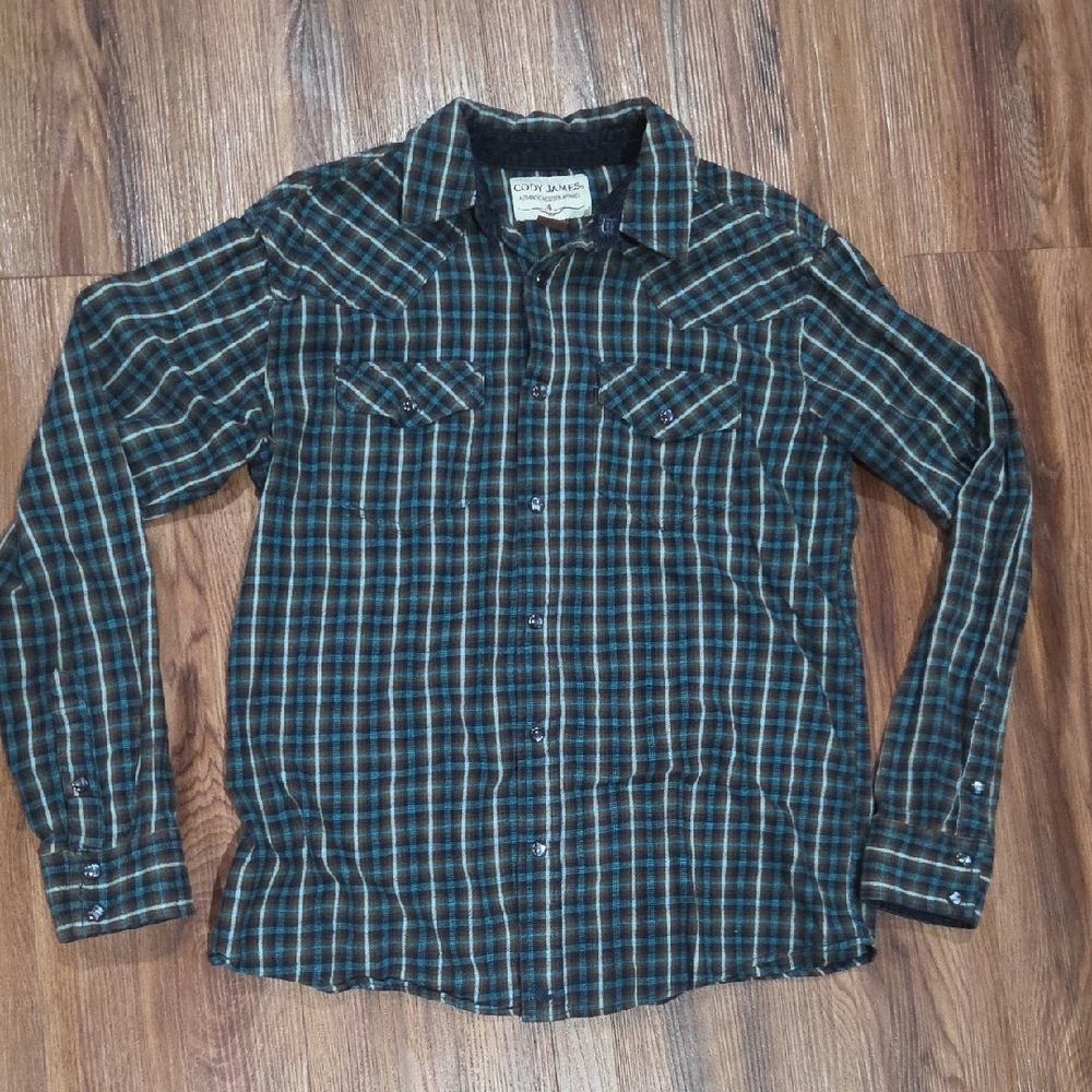 Cody James Pearl Snap Size Small Men's Plaid Button-Down Shirt in Black and Blue